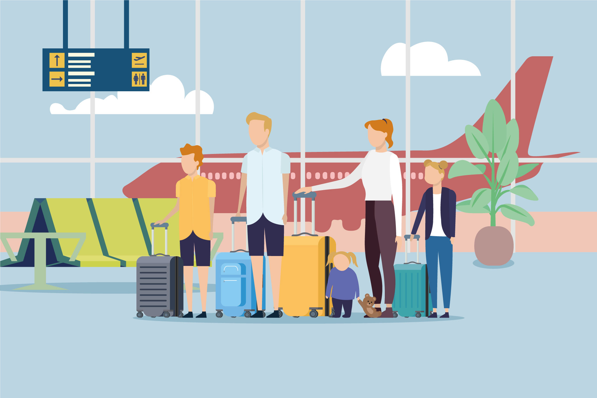 Family airport luggage context for private car and MPV vehicle fit planning